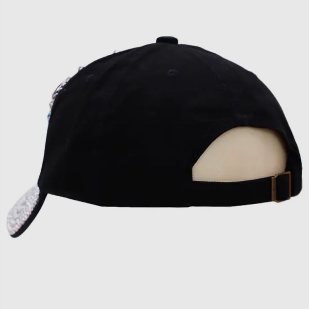 VIP Colorful Gem Bling Rhinestone Embellished Baseball Cap, Black - Picture 3 of 3